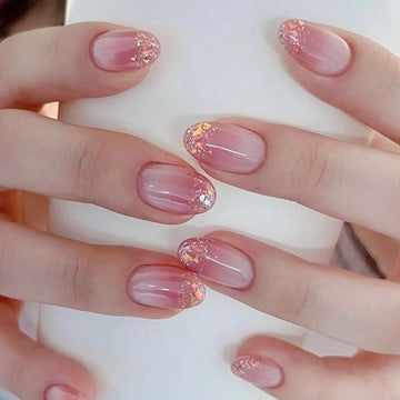 Ombre Pink & White Short Oval Press-On Nails | 24 Pcs