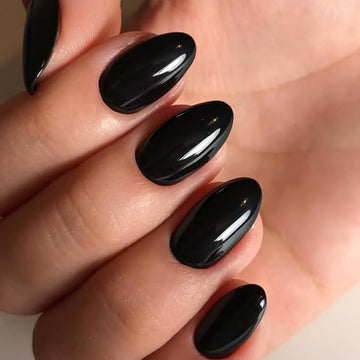 Black Short Oval Press-On Nails | Halloween Fall Fake Nails