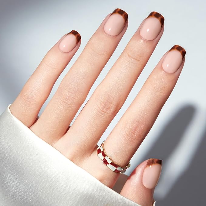 Fall Leopard French Tip Press-On Nails | Short Square